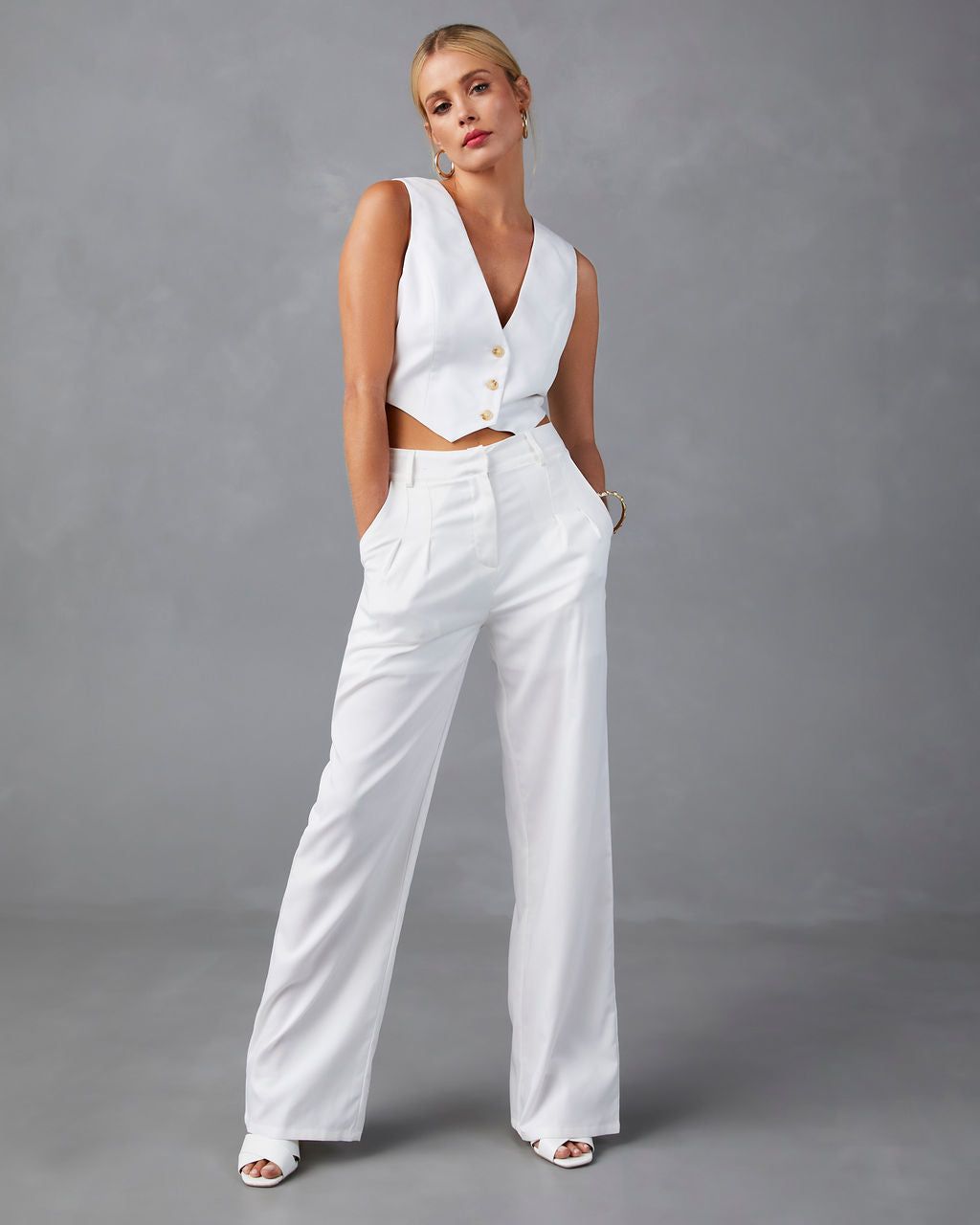 Right On Cue Cropped Vest - White - SALE sold by Vici product image thumbnail 7