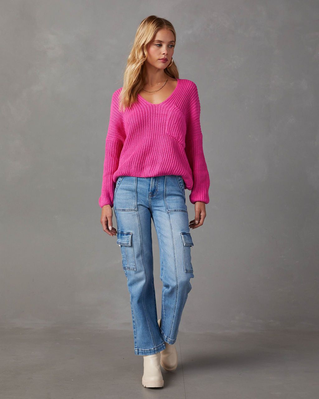 Waiting For You Relaxed V-Neck Sweater - Pink - SALE sold by Vici product image thumbnail 3