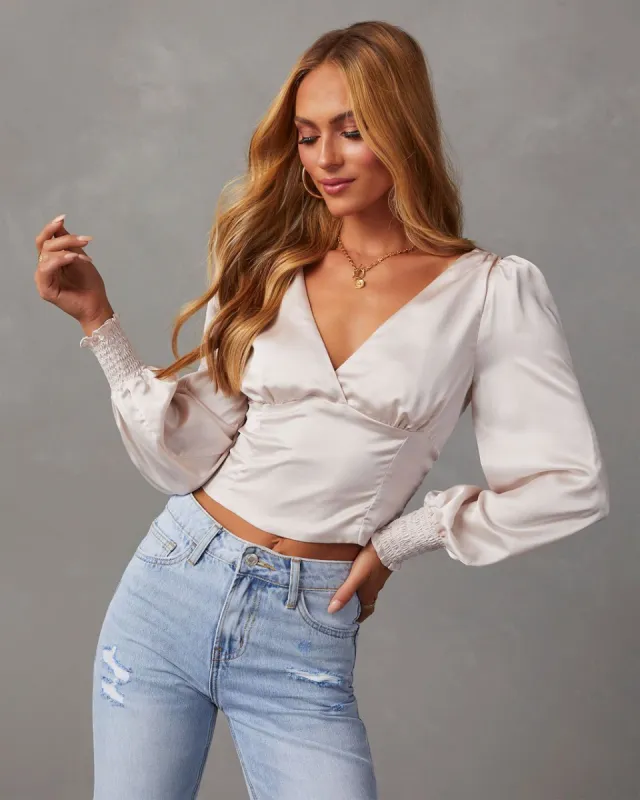 Idalia Satin V-Neck Long Sleeve Top sold by Vici