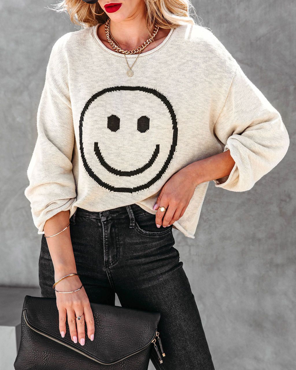 Happy One Smiley Face Knit Pullover Sweater sold by Vici product image thumbnail 5