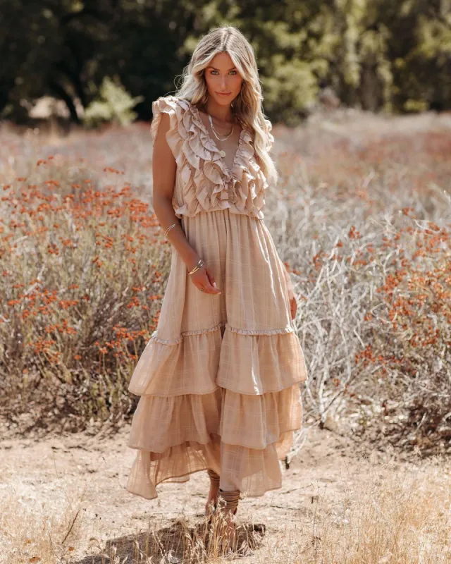 Bodhi Tiered Ruffle Maxi Dress - Nude - FINAL SALE sold by Vici