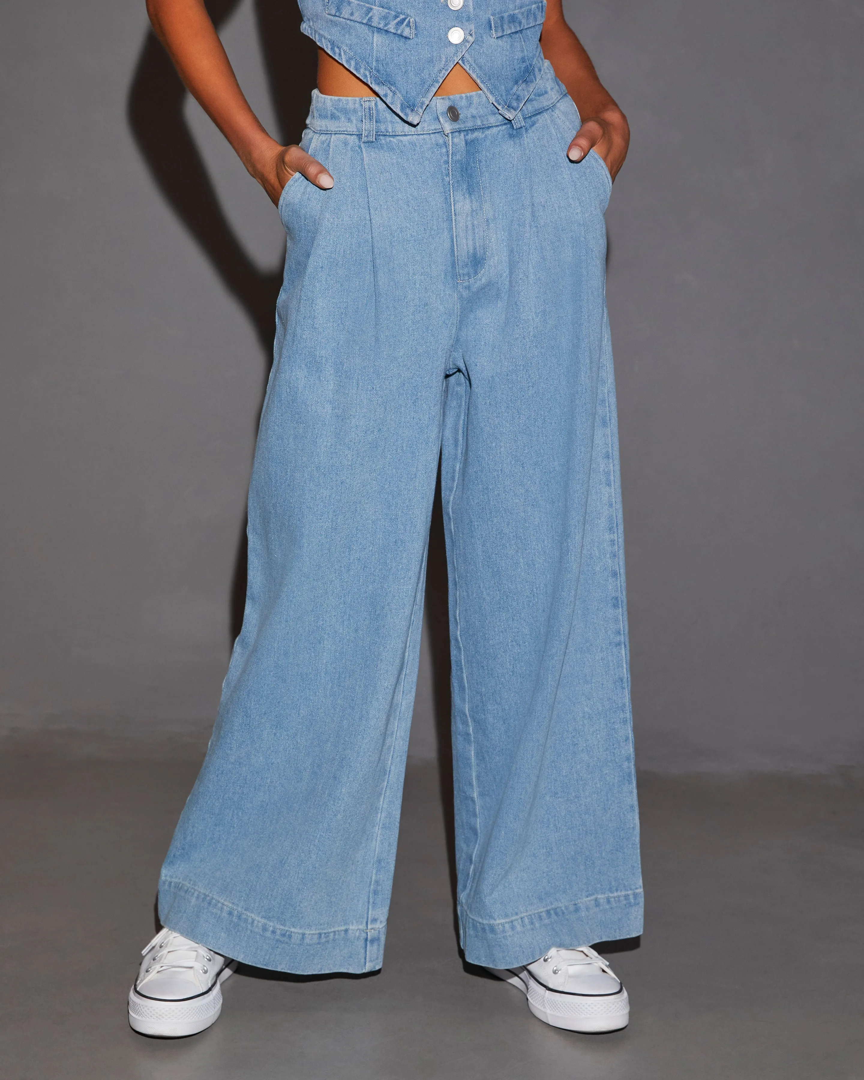 Dallas Wide Leg Pleated Denim Trouser Pant sold by Vici product image thumbnail 5