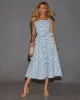 Syndi Tie Waist Printed Denim Midi Dress sold by Vici