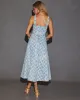 Syndi Tie Waist Printed Denim Midi Dress sold by Vici