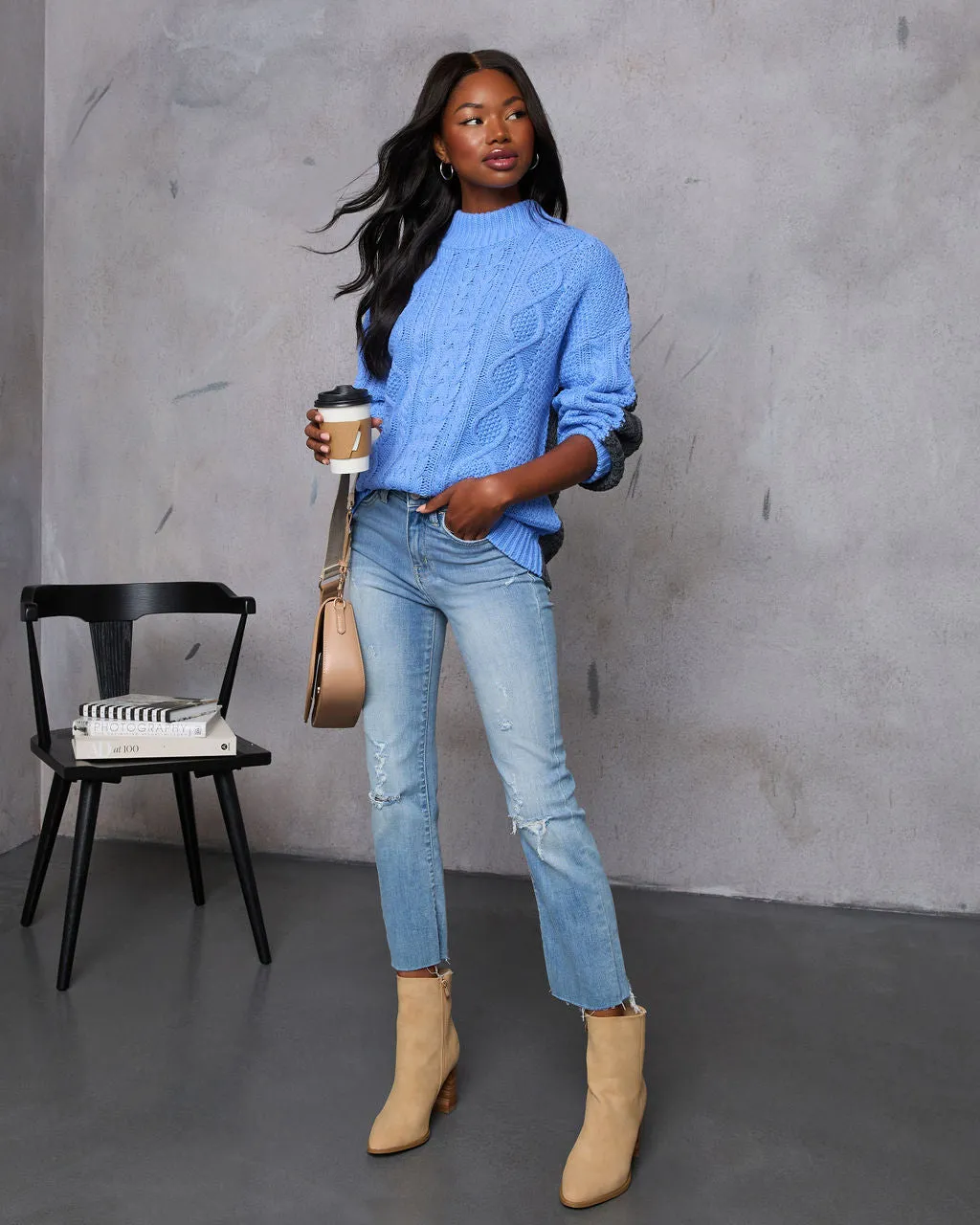 Pick A Side Cable Knit Contrast Sweater sold by Vici