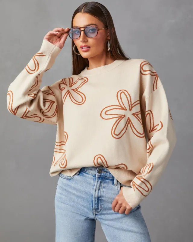 Pretty Petals Floral Pullover Sweater - Cream/Tan sold by Vici