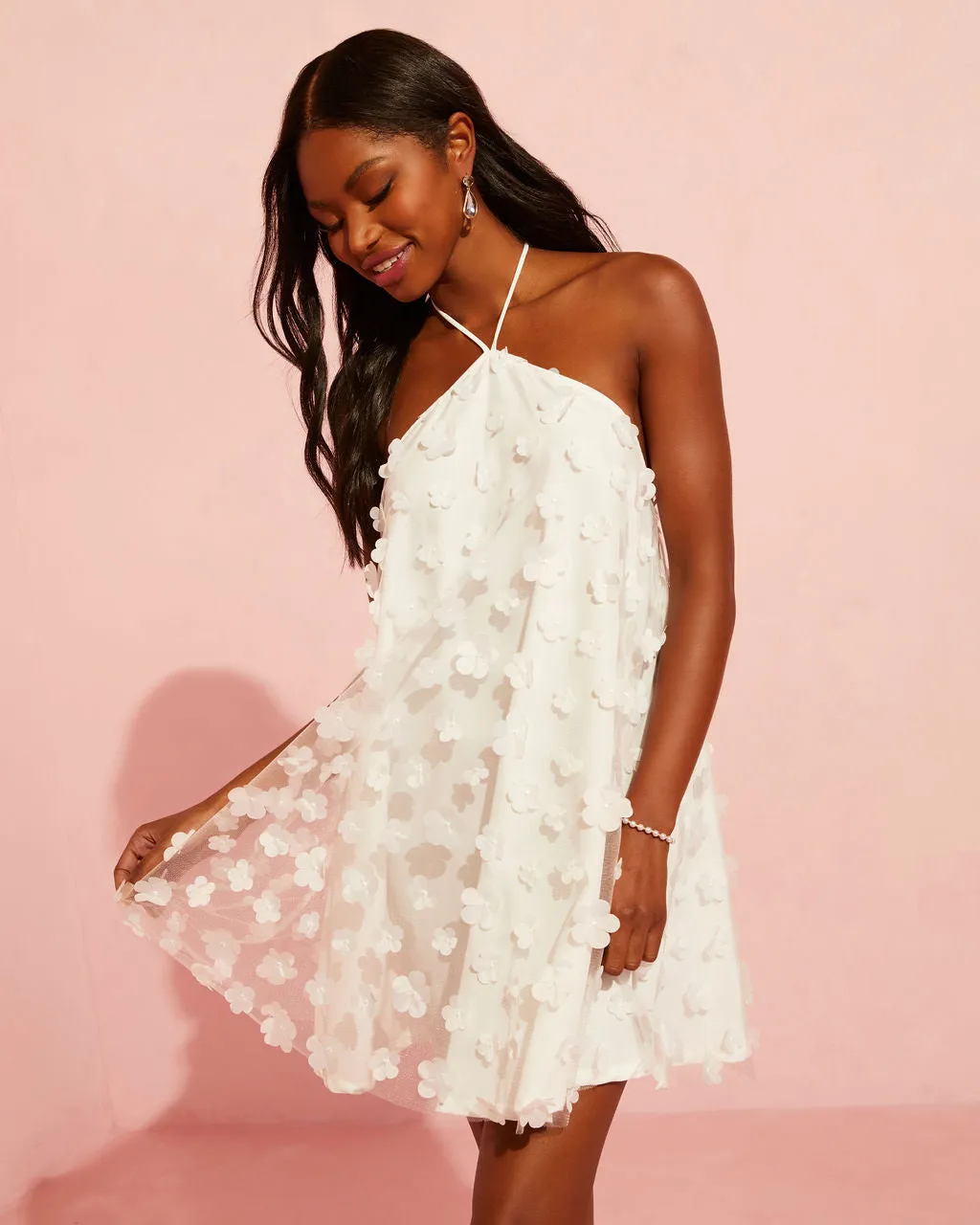 Niari Floral Embellished Halter Mini Dress sold by Vici