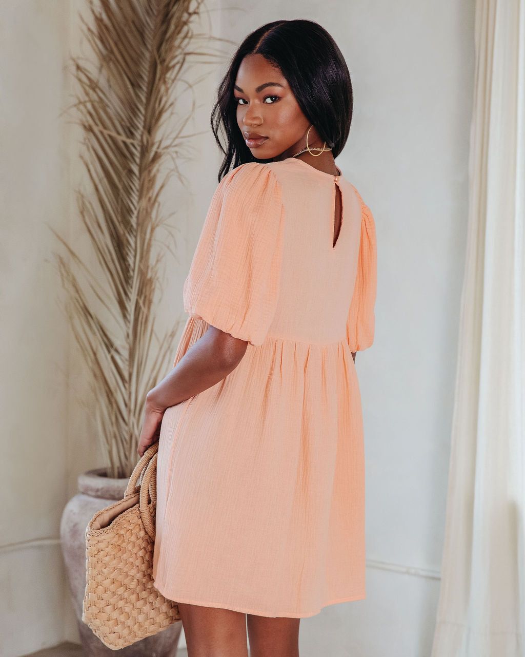 Such A Breeze Cotton Puff Sleeve Babydoll Dress - Peach - FINAL SALE sold by Vici product image thumbnail 4