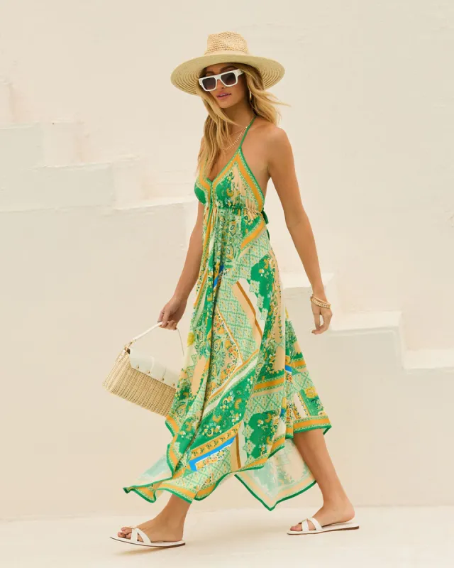 Grasse Border Print Maxi Dress sold by Vici