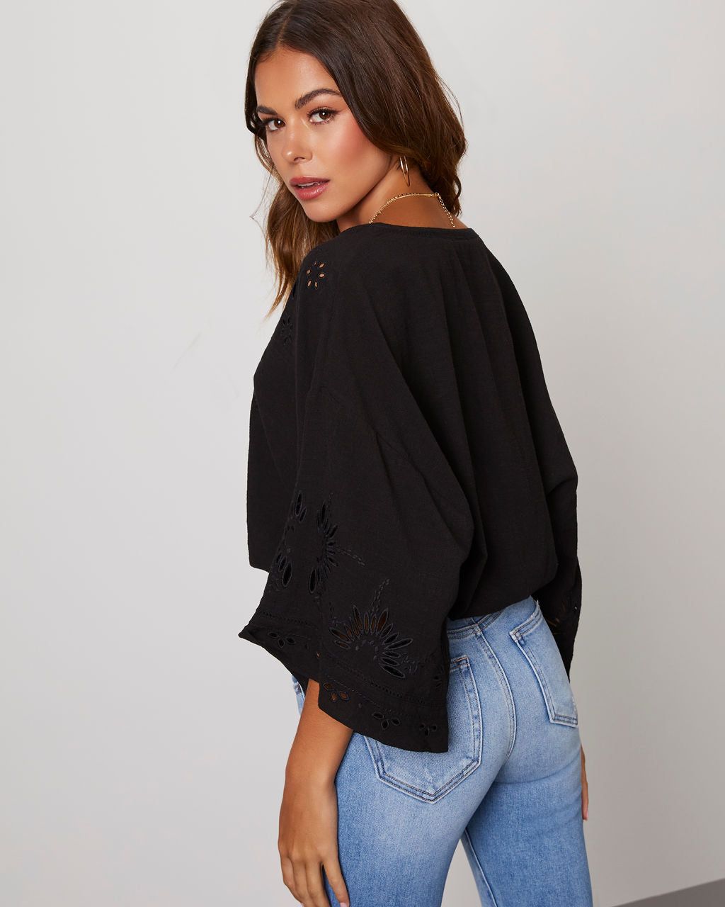 Je T'Aime Eyelet Button Down Top - Black - SALE sold by Vici product image thumbnail 2