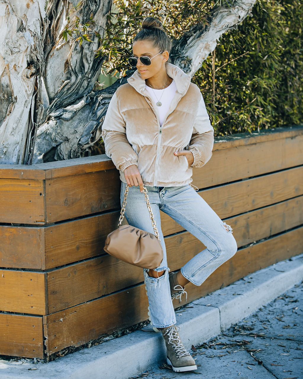 Powder Pocketed Velvet Puffer Jacket - Beige - FINAL SALE sold by Vici product image thumbnail 6