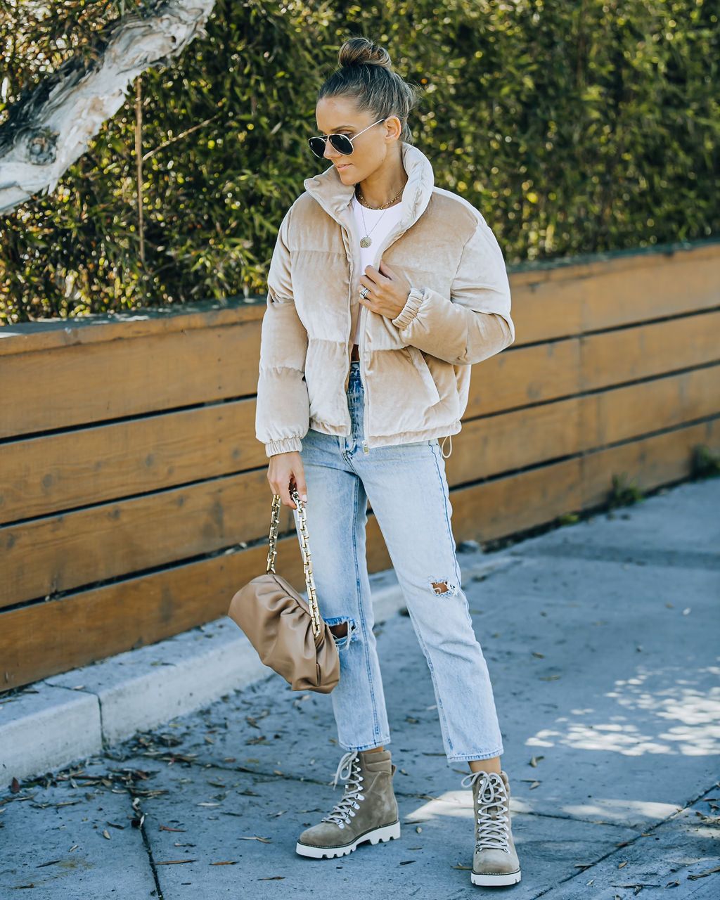 Powder Pocketed Velvet Puffer Jacket - Beige - FINAL SALE sold by Vici product image thumbnail 11