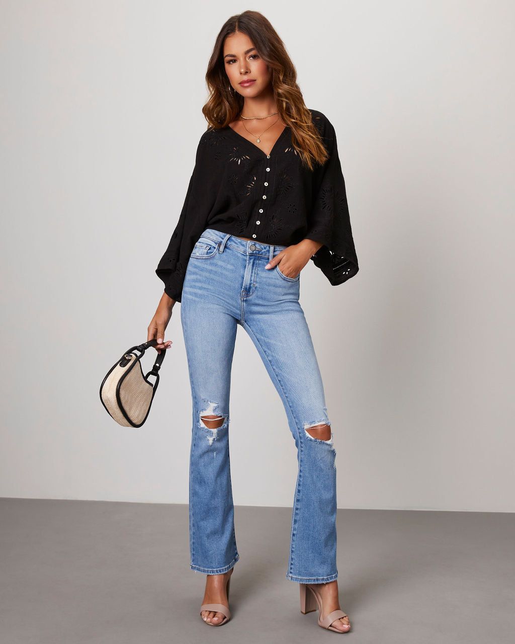 Je T'Aime Eyelet Button Down Top - Black - SALE sold by Vici product image thumbnail 4