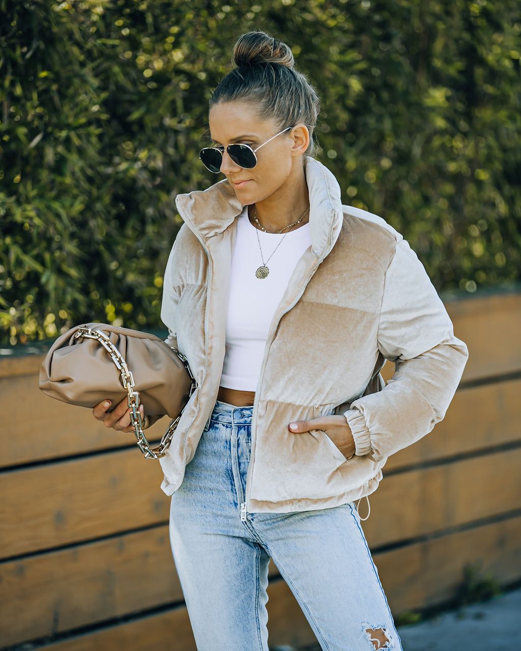 Powder Pocketed Velvet Puffer Jacket - Beige - FINAL SALE sold by Vici product image thumbnail 8