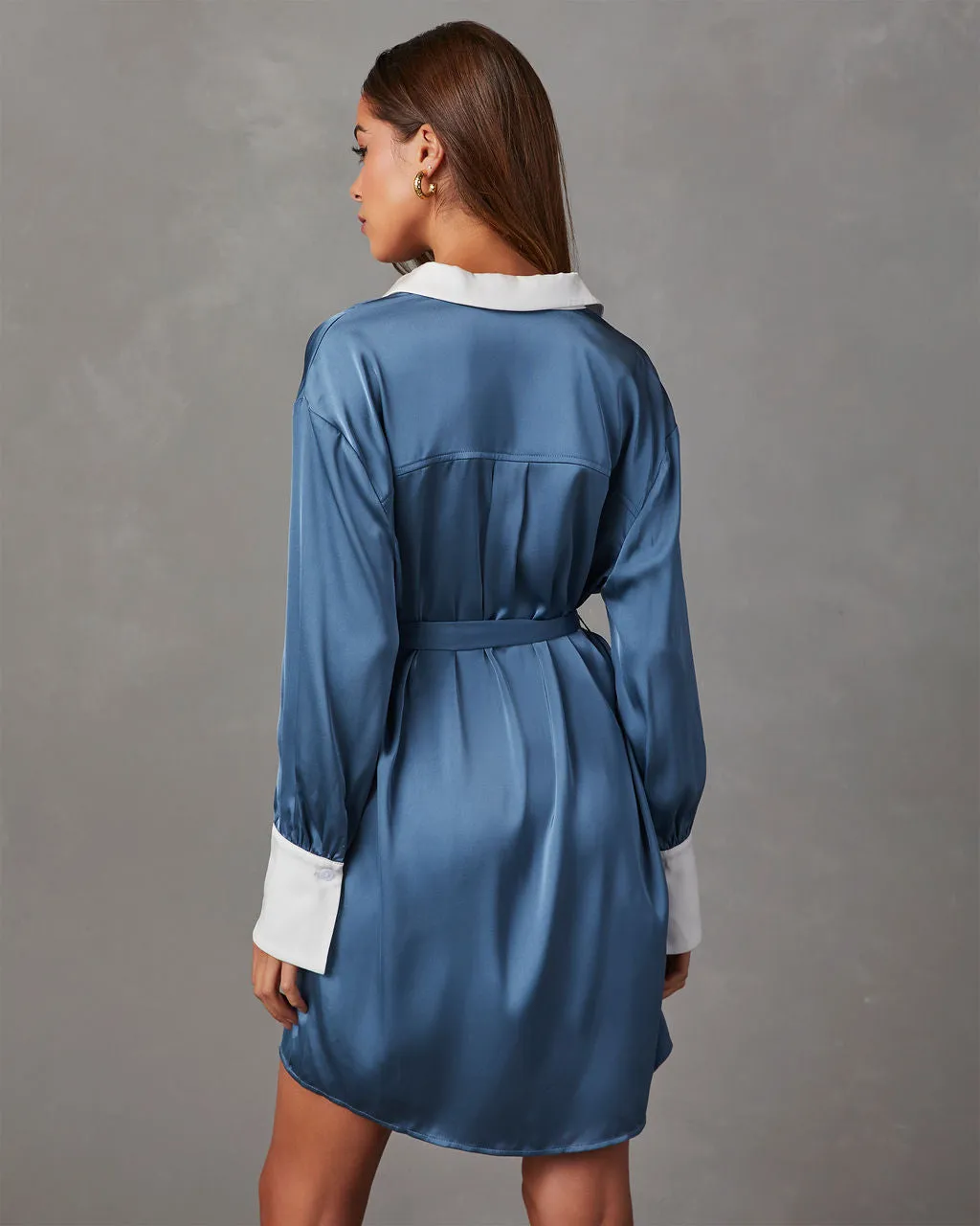 Bates Satin Tie Waist Mini Shirt Dress sold by Vici product image thumbnail 4