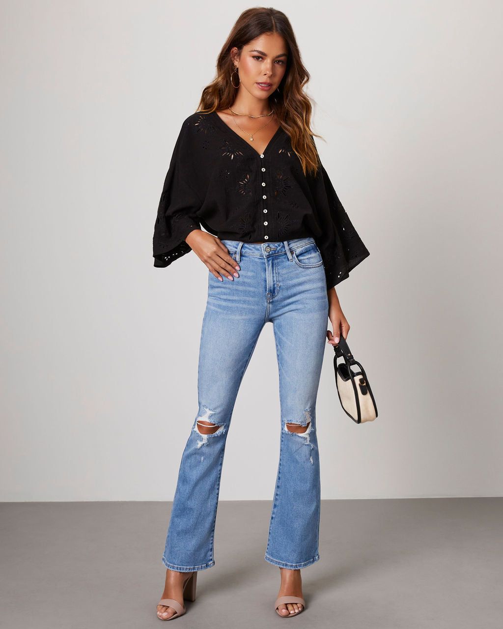 Je T'Aime Eyelet Button Down Top - Black - SALE sold by Vici product image thumbnail 6