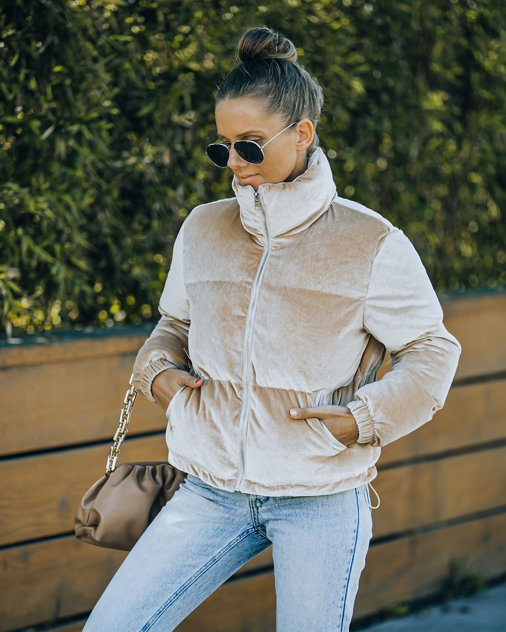 Powder Pocketed Velvet Puffer Jacket - Beige - FINAL SALE sold by Vici product image thumbnail 7