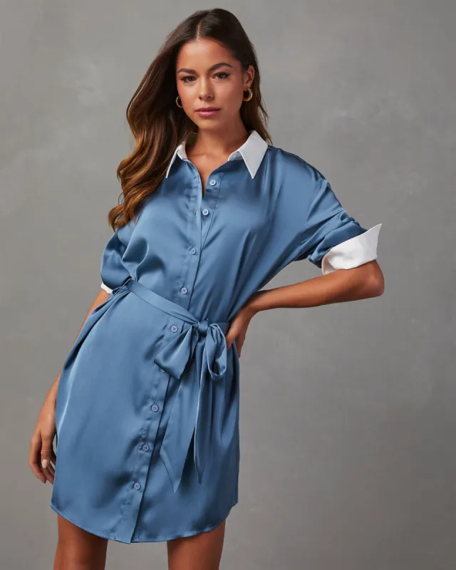 Bates Satin Tie Waist Mini Shirt Dress sold by Vici