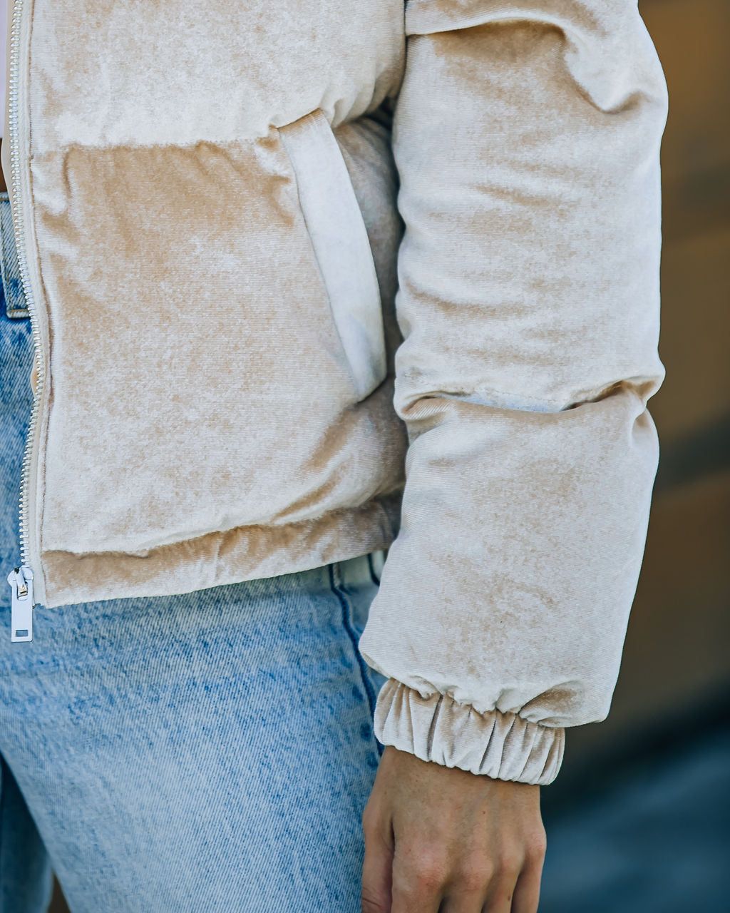 Powder Pocketed Velvet Puffer Jacket - Beige - FINAL SALE sold by Vici product image thumbnail 4