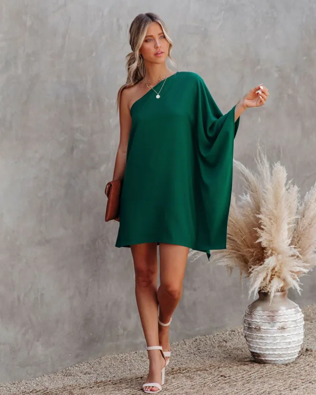 Side To Side One Shoulder Statement Dress - Hunter Green - FINAL SALE sold by Vici