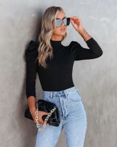 Elizabeth Ribbed Puff Sleeve Bodysuit sold by Vici
