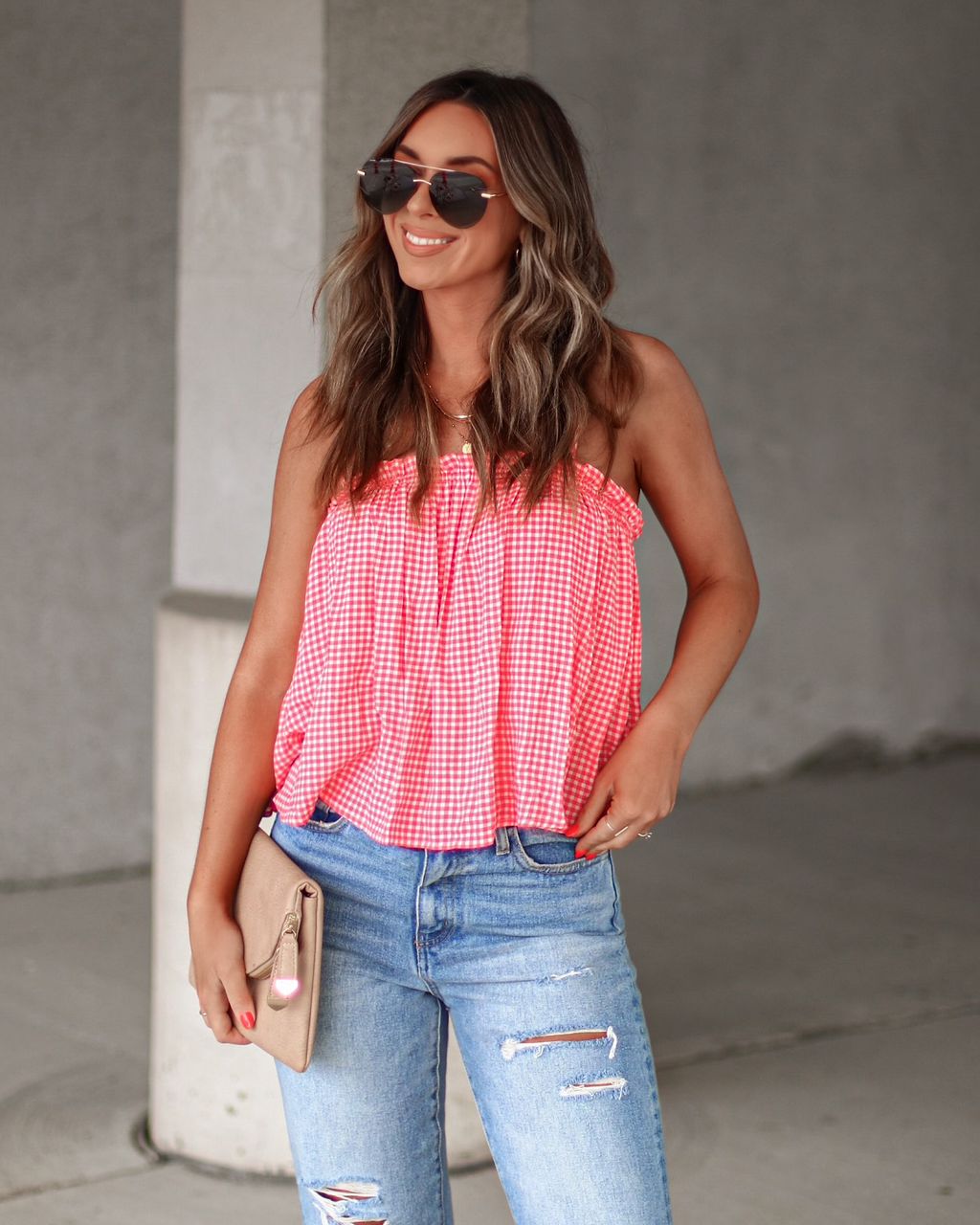 Picnic Perfect Date Gingham Babydoll Top sold by Vici