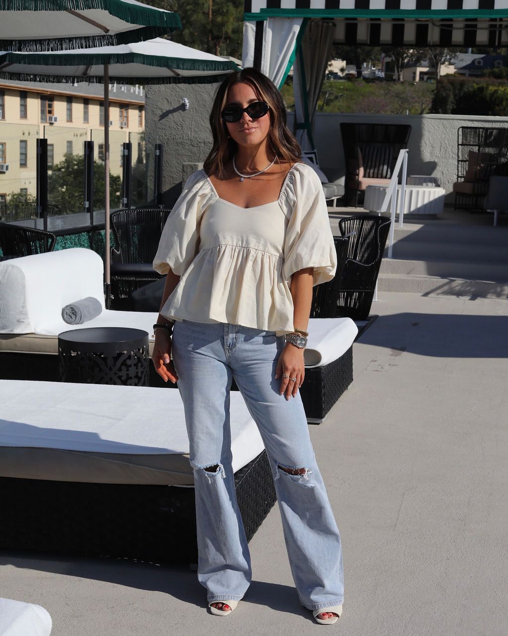 Valentina Cotton Puff Sleeve Babydoll Top - Cream - FINAL SALE sold by Vici product image thumbnail 2