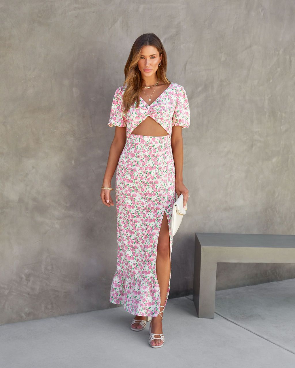 Destina Floral Puff Sleeve Cutout Maxi Dress - FINAL SALE sold by Vici