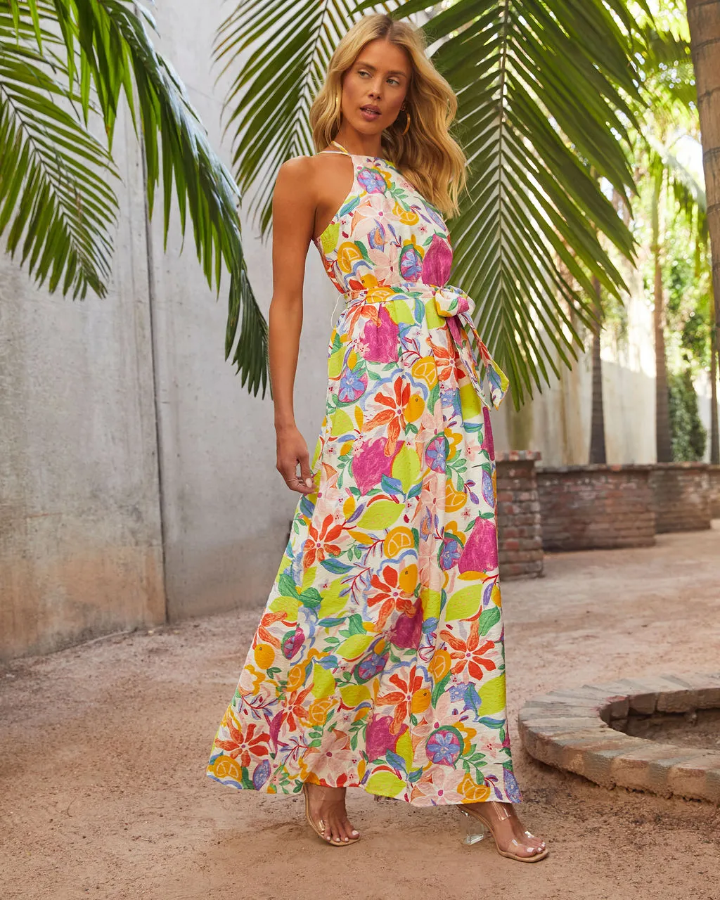 Belize Printed Satin Low Back Tie Waist Maxi Dress sold by Vici product image thumbnail 3