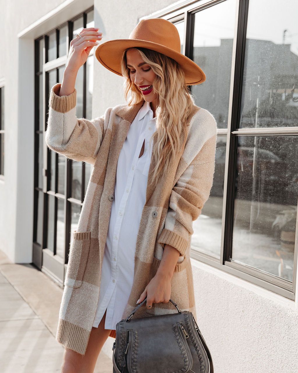 Woodrow Pocketed Checkered Knit Coatigan - Taupe - FINAL SALE sold by Vici product image thumbnail 9