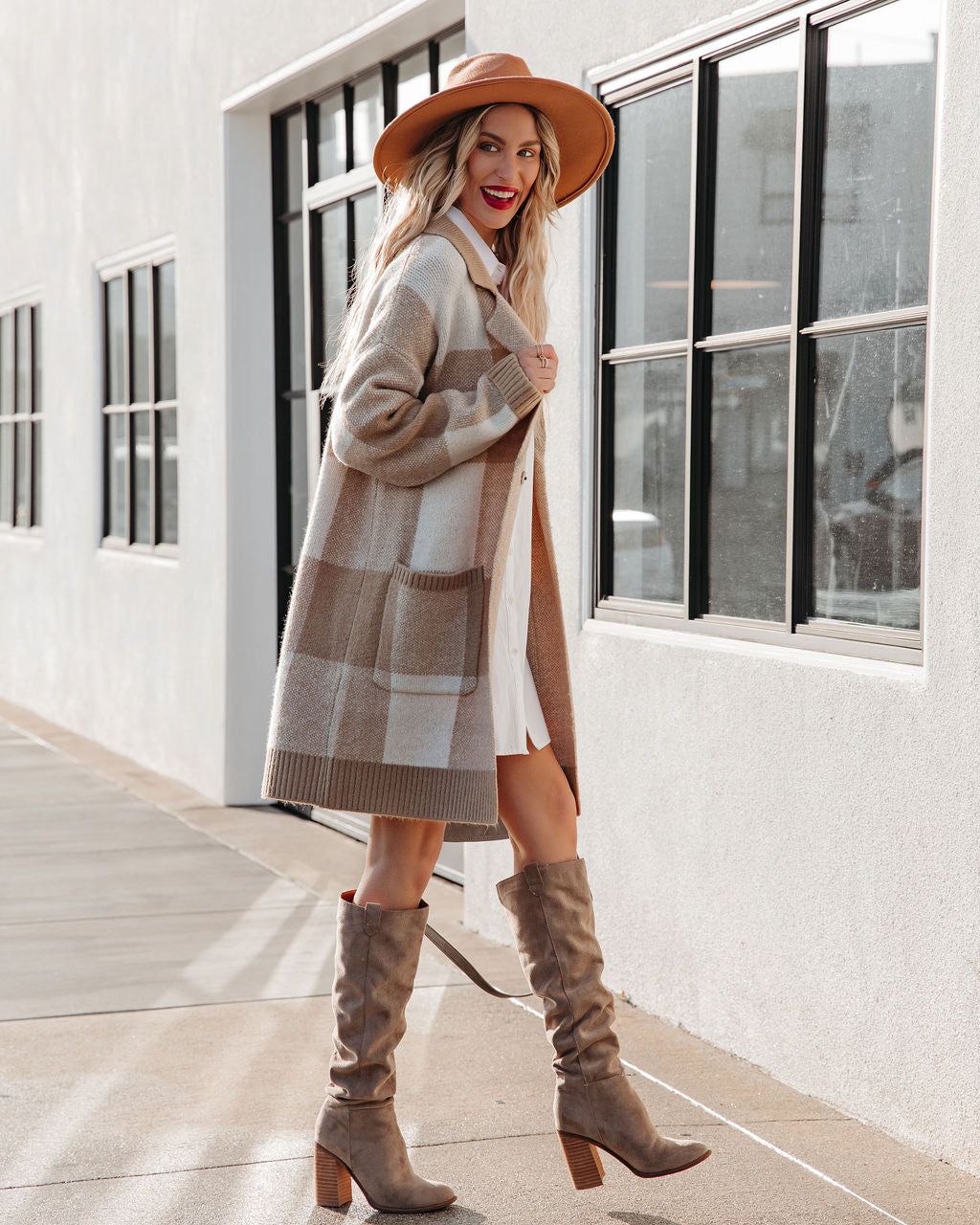 Woodrow Pocketed Checkered Knit Coatigan - Taupe - FINAL SALE sold by Vici product image thumbnail 3