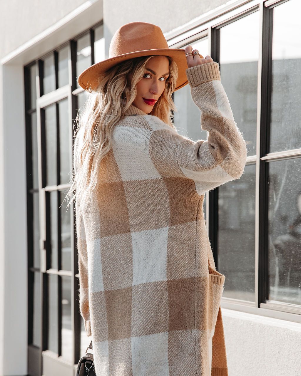 Woodrow Pocketed Checkered Knit Coatigan - Taupe - FINAL SALE sold by Vici product image thumbnail 2