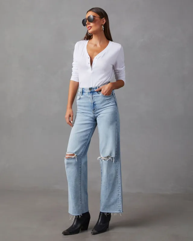 Suzanne Ribbed Knit Henley Top - White - SALE sold by Vici