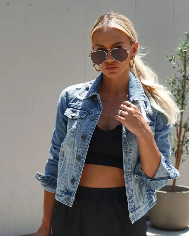 Jasmyn Distressed Denim Jacket sold by Vici