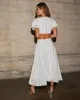 Cosette Tiered Ruffle Sleeve Rope Trim Maxi Dress sold by Vici