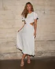 Cosette Tiered Ruffle Sleeve Rope Trim Maxi Dress sold by Vici