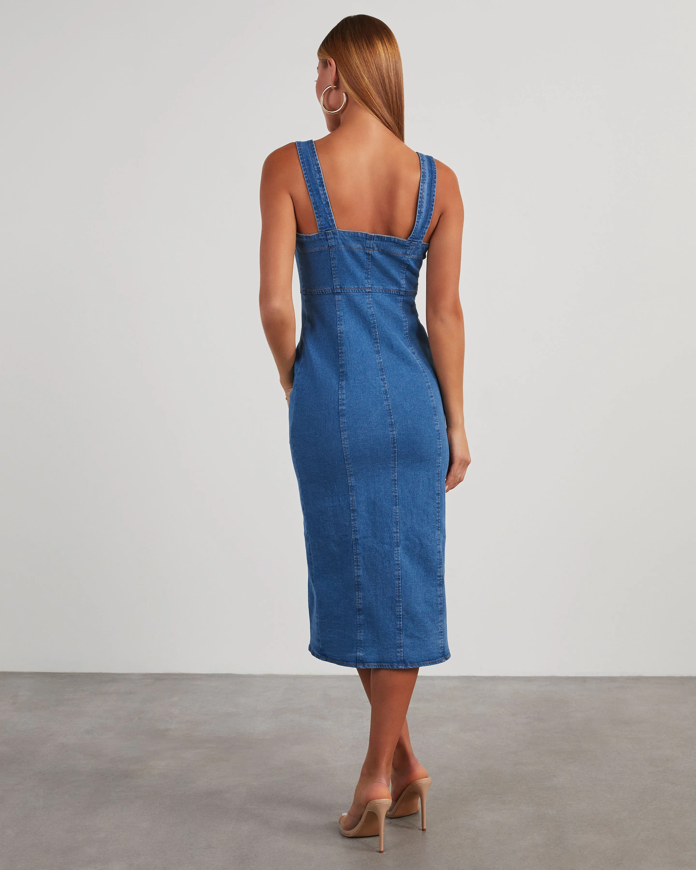 Camden Denim Button Front Midi Dress sold by Vici product image thumbnail 3