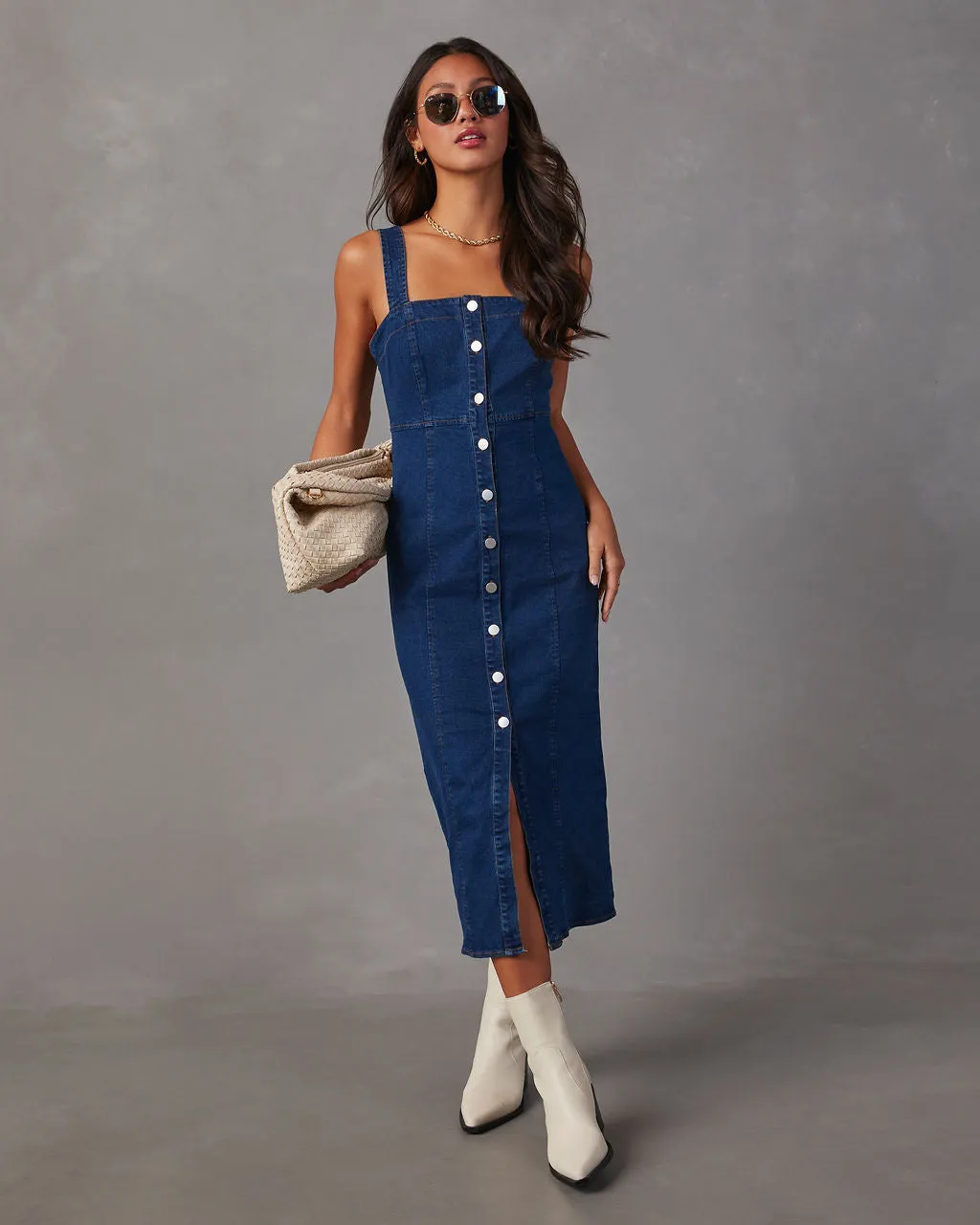 Camden Denim Button Front Midi Dress sold by Vici product image thumbnail 5