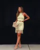 Miami Bound Knit Halter Fringe Hem Mini Dress sold by Vici