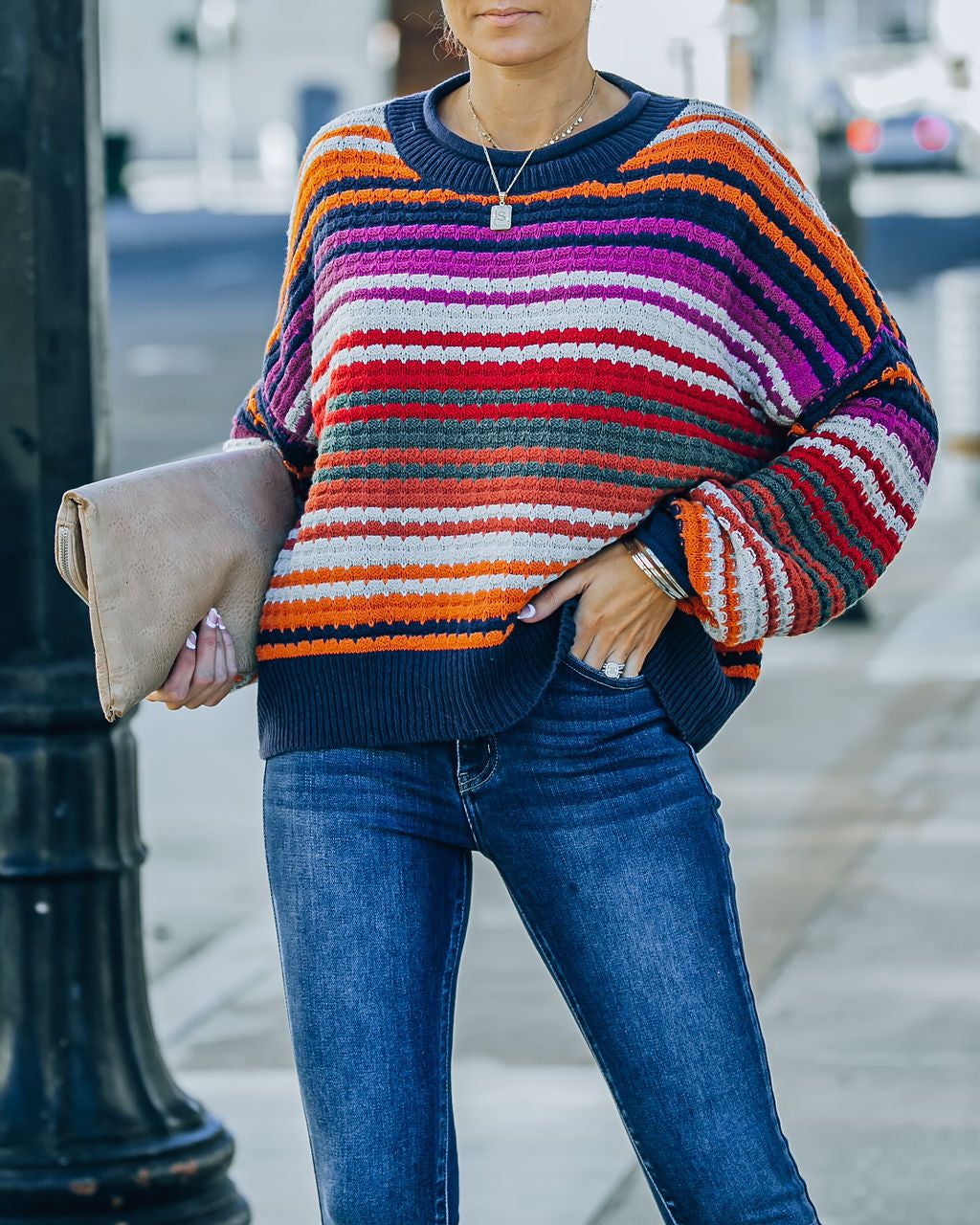 Kolston Striped Cotton Blend Sweater - Navy Combo - FINAL SALE sold by Vici product image thumbnail 7