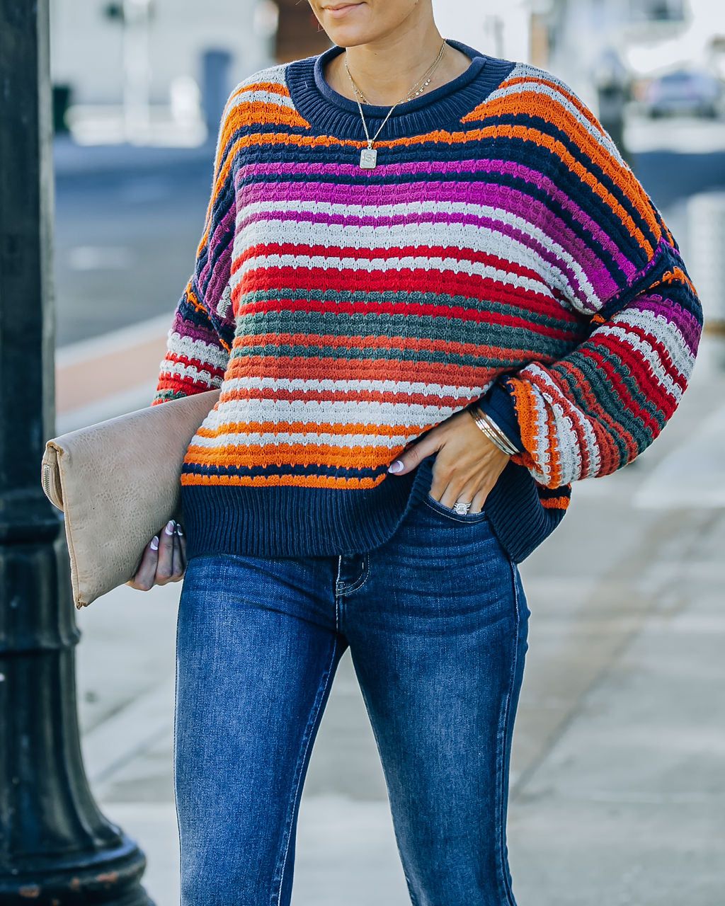 Kolston Striped Cotton Blend Sweater - Navy Combo - FINAL SALE sold by Vici product image thumbnail 9