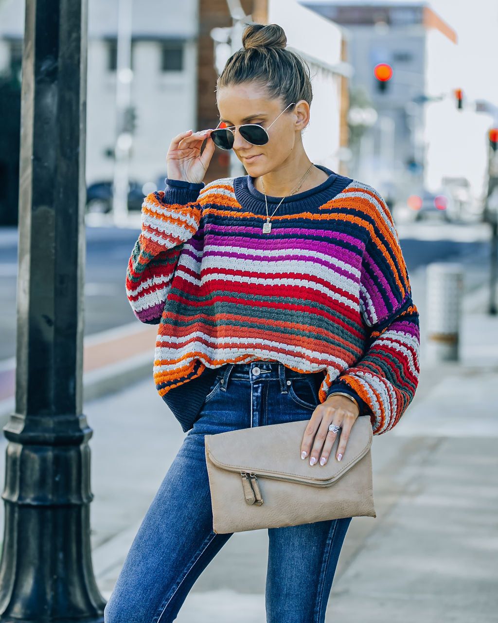 Kolston Striped Cotton Blend Sweater - Navy Combo - FINAL SALE sold by Vici product image thumbnail 3