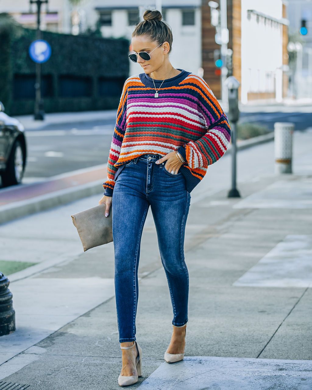 Kolston Striped Cotton Blend Sweater - Navy Combo - FINAL SALE sold by Vici product image thumbnail 10