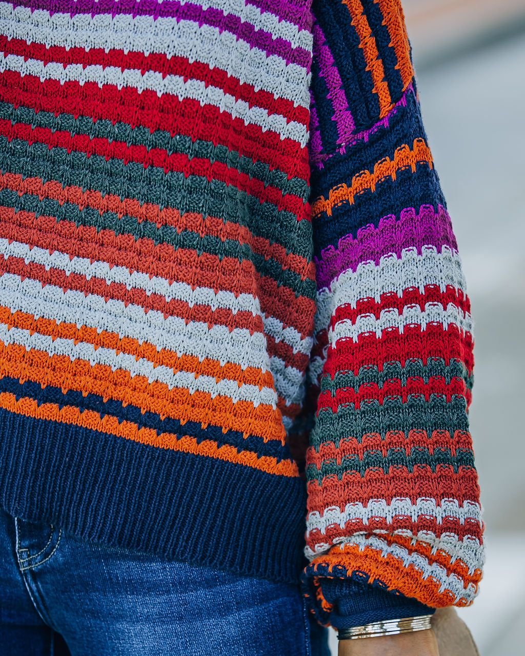 Kolston Striped Cotton Blend Sweater - Navy Combo - FINAL SALE sold by Vici product image thumbnail 4