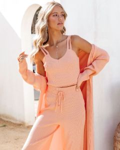 Effortlessly Chic Ribbed Open Front Cardigan - Peach - FINAL SALE sold by Vici