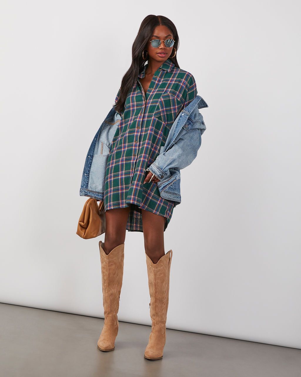 Piper Plaid Mini Shirt Dress sold by Vici product image thumbnail 2