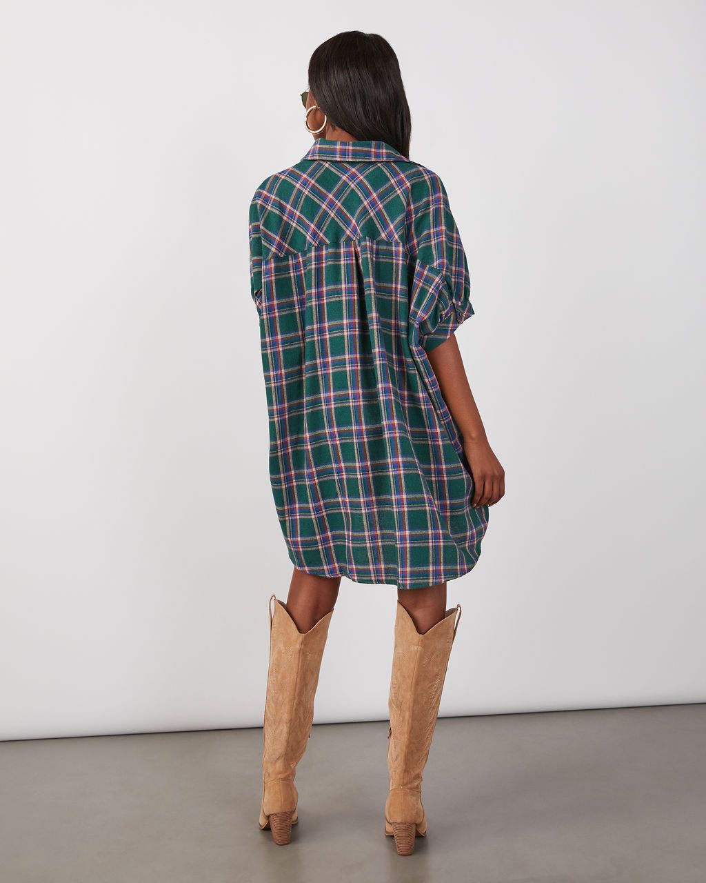 Piper Plaid Mini Shirt Dress sold by Vici product image thumbnail 4