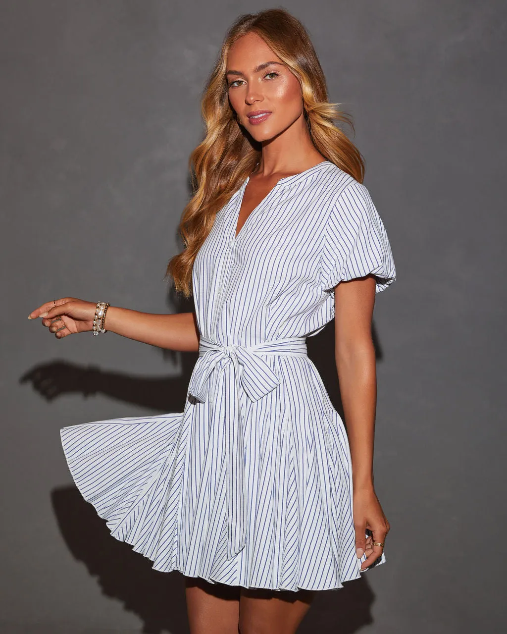Sherri Puff Sleeve Buttoned Tie Waist Mini Dress sold by Vici product image thumbnail 4