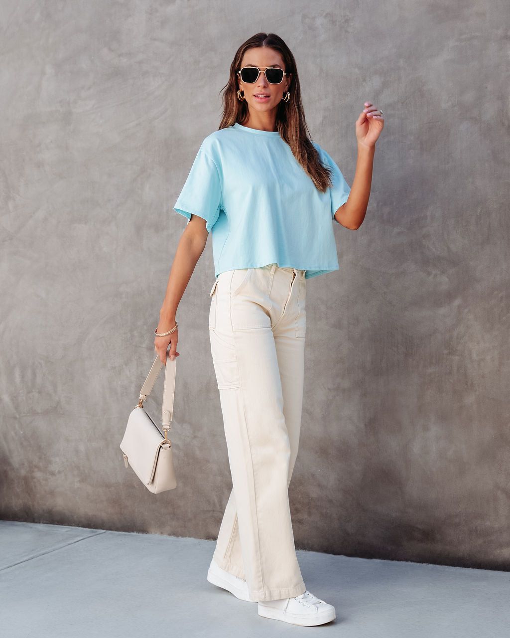 Charlize Cotton Cropped Tee - Baby Blue - FINAL SALE sold by Vici product image thumbnail 5