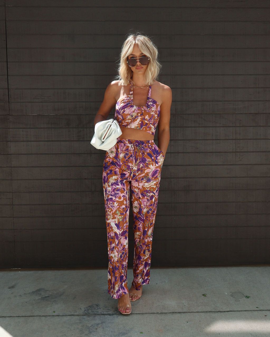 Summer Rise Printed Satin Wide Leg Pocketed Pant - LAST CHANCE sold by Vici